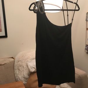 Audrey 3+1 black dress. One beaded shoulder